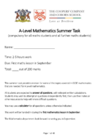 Maths & Further Maths Summer Transition Task