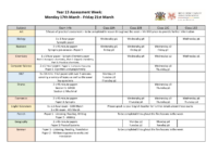 Year 13 Assessment Week Timetable for students